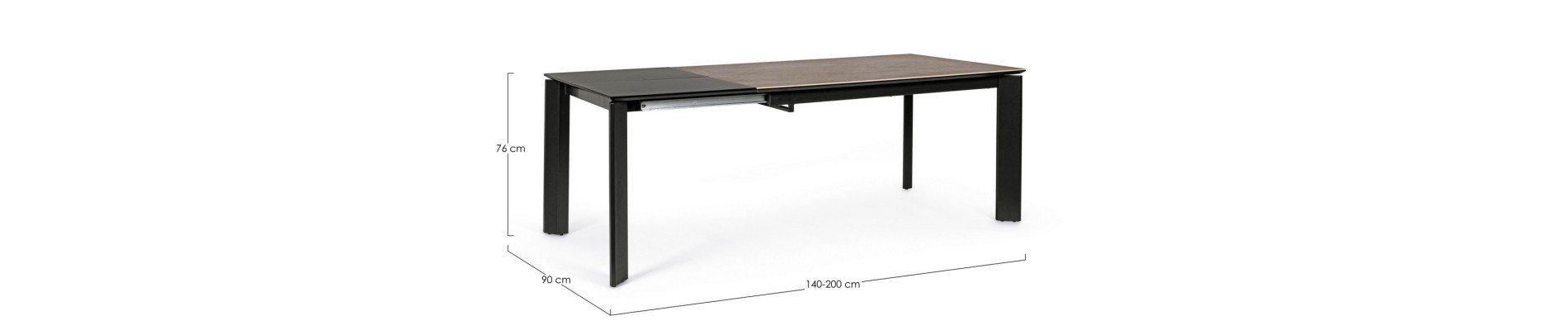 MESA EXT BRIVA GRIS-NEGRO 140-200X90