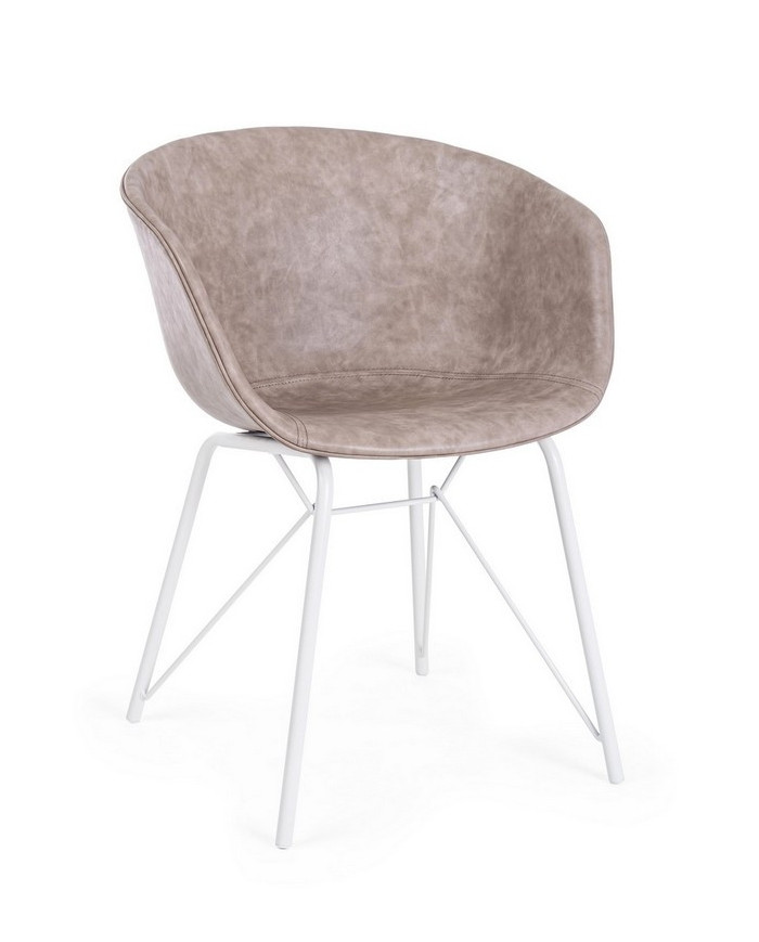 SILLA WARHOL BLANCO PU BEIGE VINTAGE