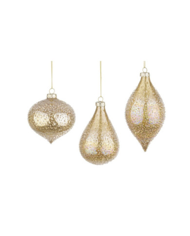 SATURNO GOLD GLASS ORNAMENT ASST3
