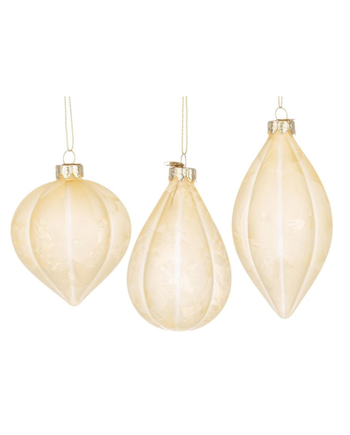 SATINY YELLOW GL ORNAMENT ASST3