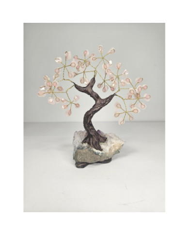 BONSAI DE CUARZO ROSA PEQUEÑO CON BASE DE DRUSA AMATISTA