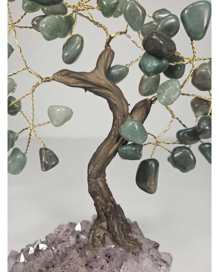 BONSAI DE CUARZO VERDE PEQUEÑO CON BASE DE DRUSA AMATISTA