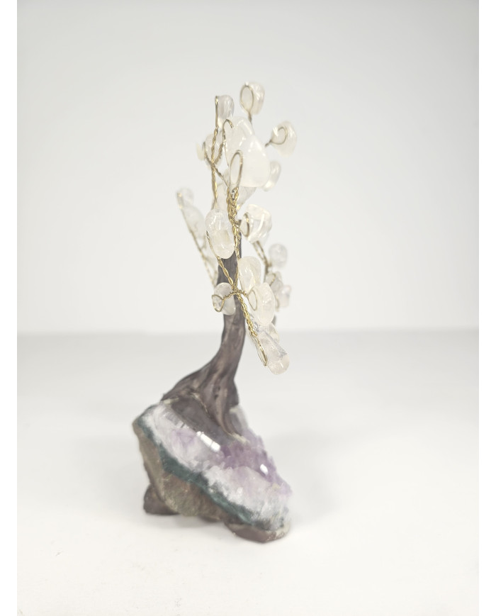 BONSAI DE CUARZO BLANCO MINI CON BASE DE DRUSA AMATISTA