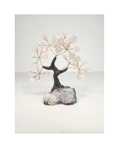BONSAI DE CUARZO ROSA MINI CON BASE DE DRUSA AMATISTA