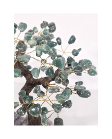 BONSAI DE CUARZO VERDE MEDIANO CON BASE DE DRUSA AMATISTA