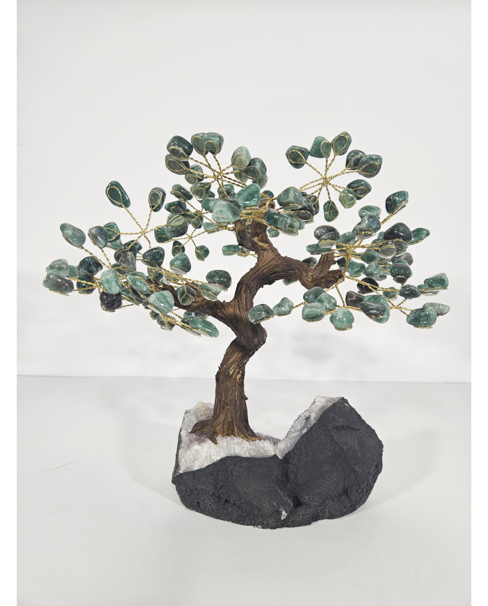 BONSAI DE CUARZO VERDE MEDIANO CON BASE DE DRUSA AMATISTA