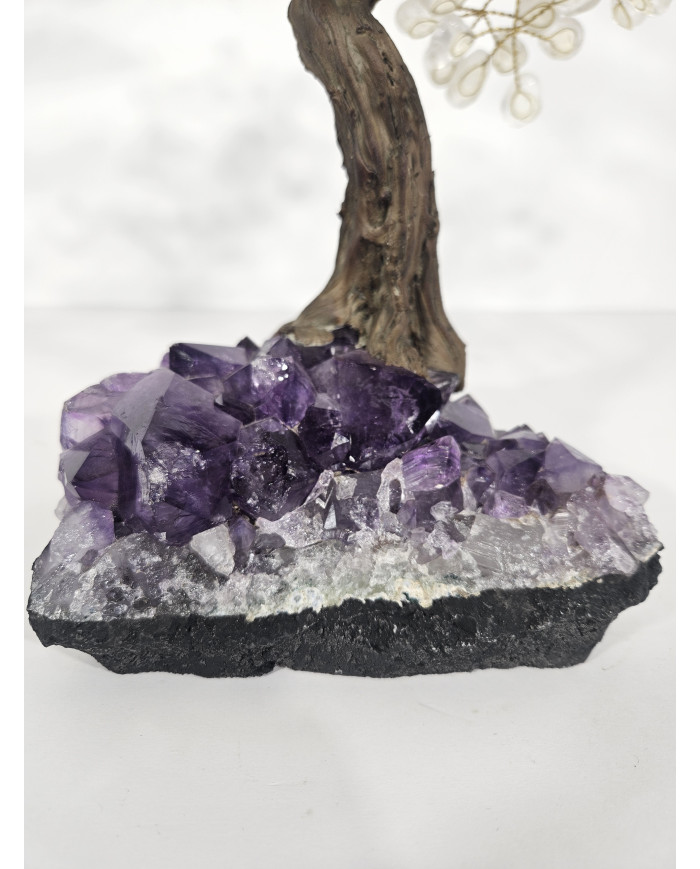 BONSAI DE CUARZO BLANCO MEDIANO CON BASE DE DRUSA AMATISTA
