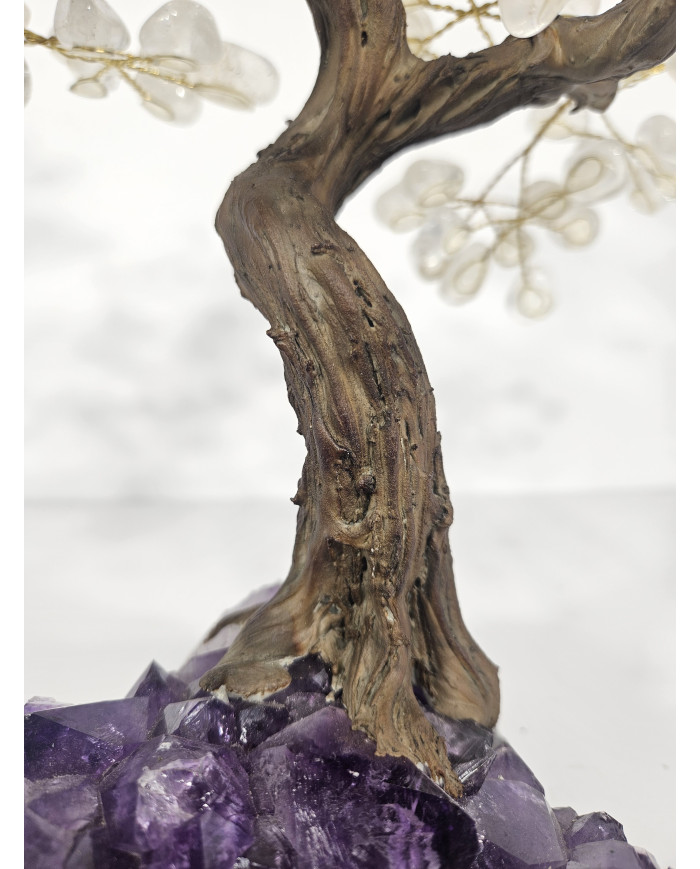 BONSAI DE CUARZO BLANCO MEDIANO CON BASE DE DRUSA AMATISTA