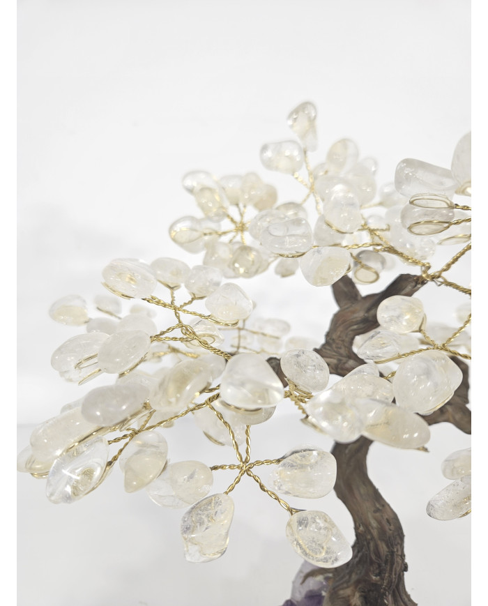 BONSAI DE CUARZO BLANCO MEDIANO CON BASE DE DRUSA AMATISTA