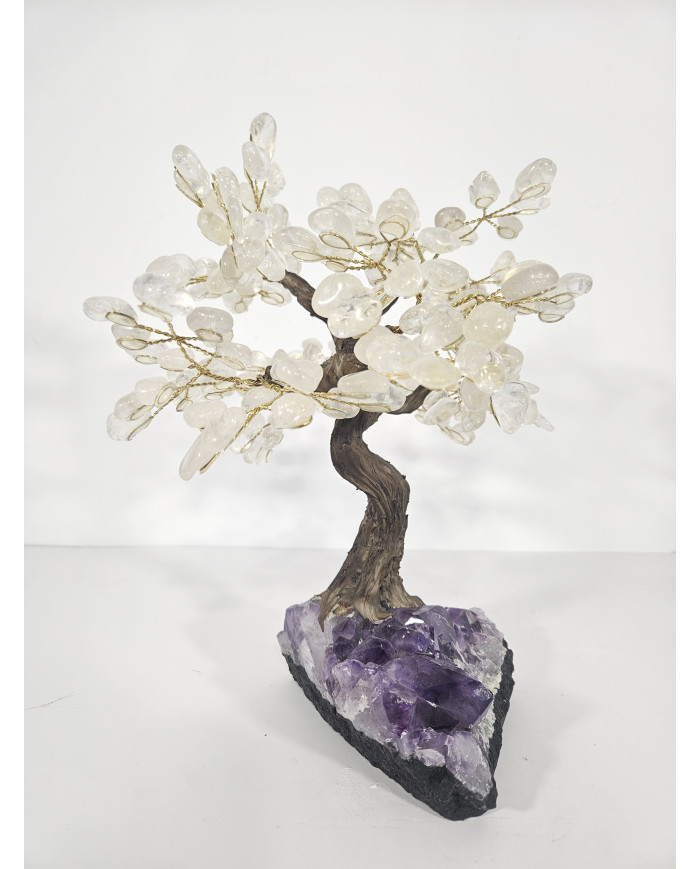 BONSAI DE CUARZO BLANCO MEDIANO CON BASE DE DRUSA AMATISTA