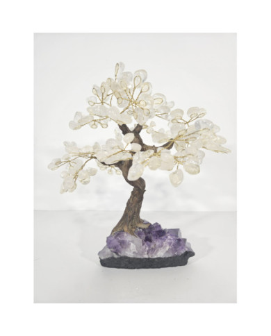 BONSAI DE CUARZO BLANCO MEDIANO CON BASE DE DRUSA AMATISTA