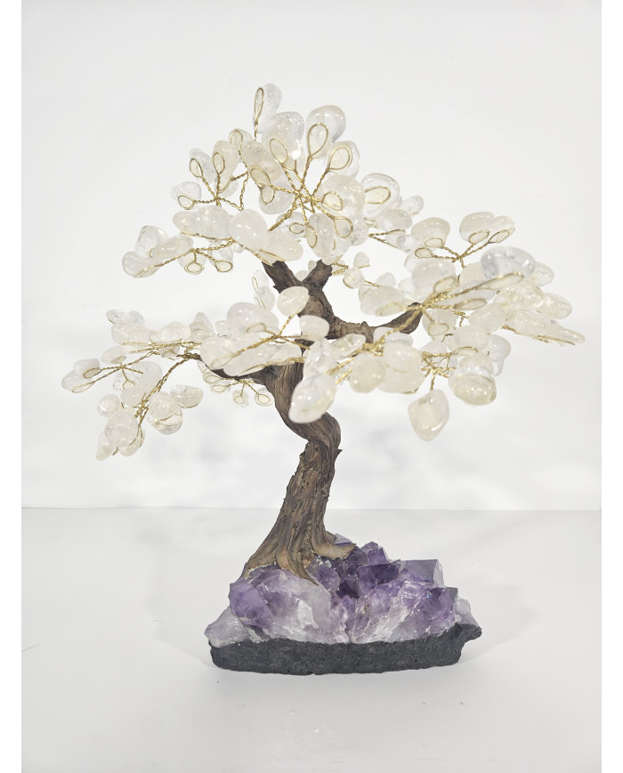 BONSAI DE CUARZO BLANCO MEDIANO CON BASE DE DRUSA AMATISTA