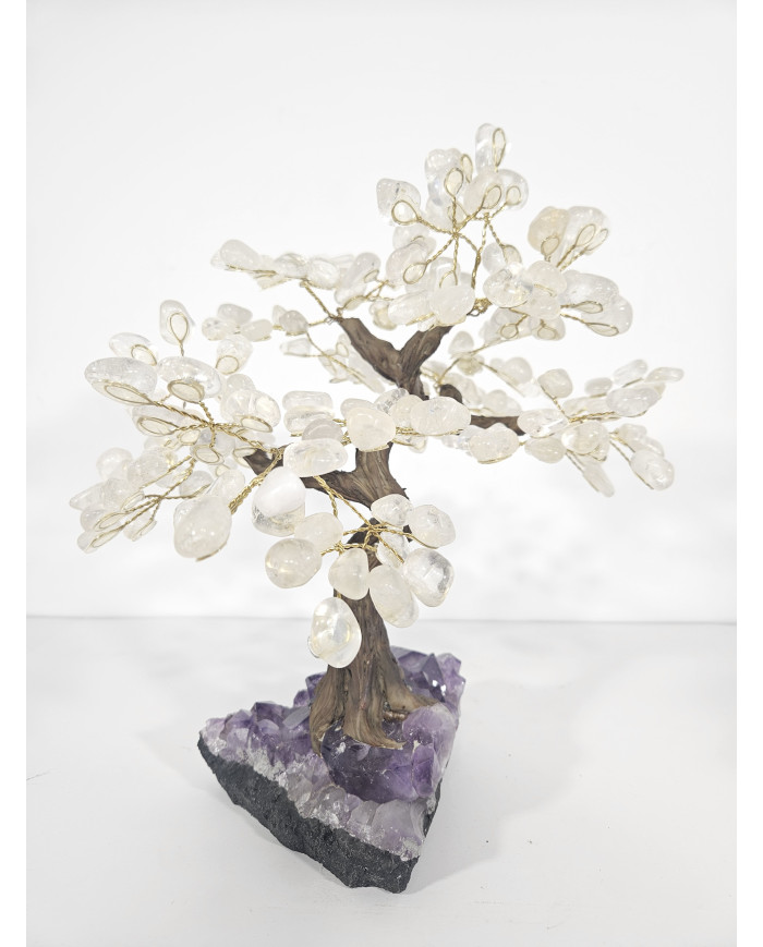 BONSAI DE CUARZO BLANCO MEDIANO CON BASE DE DRUSA AMATISTA