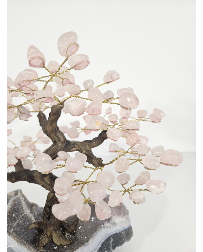 BONSAI DE CUARZO ROSA MEDIANO CON BASE DE DRUSA AMATISTA