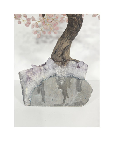 BONSAI DE CUARZO ROSA GRANDE CON BASE DE DRUSA AMATISTA