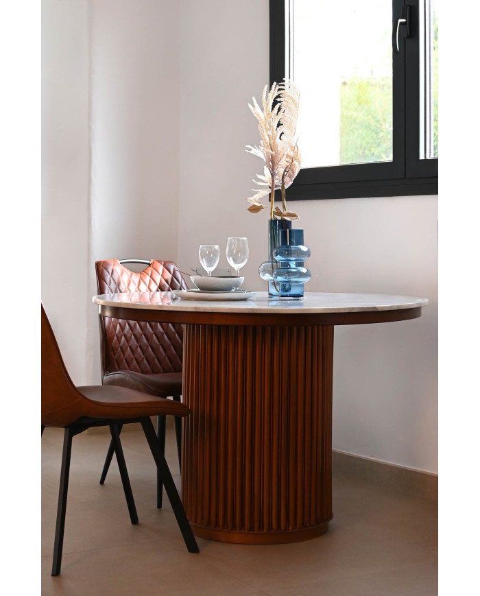 MESA COMEDOR MARMOL METAL 110X110X76 NEGRO