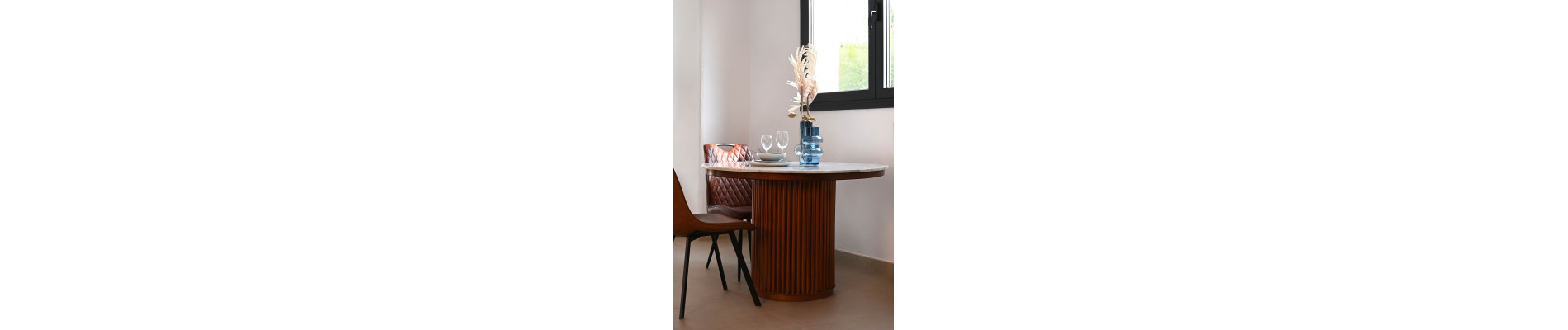 MESA COMEDOR MARMOL METAL 110X110X76 NEGRO