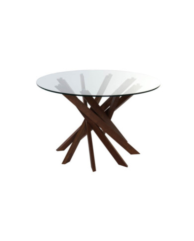 MESA COMEDOR NOGAL CRISTAL 120X120X76 12 MM,