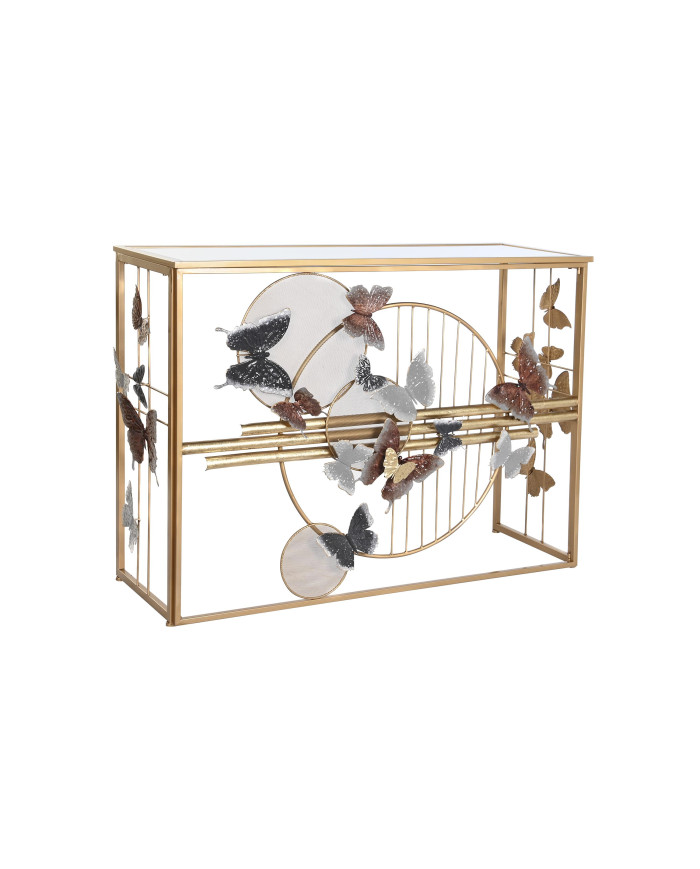 CONSOLA METAL ESPEJO 108X37X80 MARIPOSAS DORADO