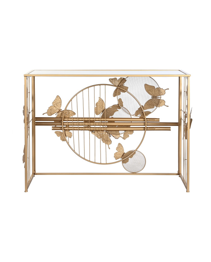 CONSOLA METAL ESPEJO 108X37X80 MARIPOSAS DORADO