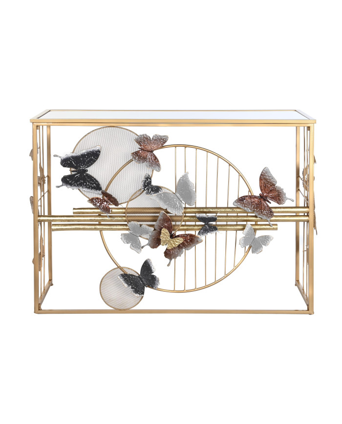 CONSOLA METAL ESPEJO 108X37X80 MARIPOSAS DORADO