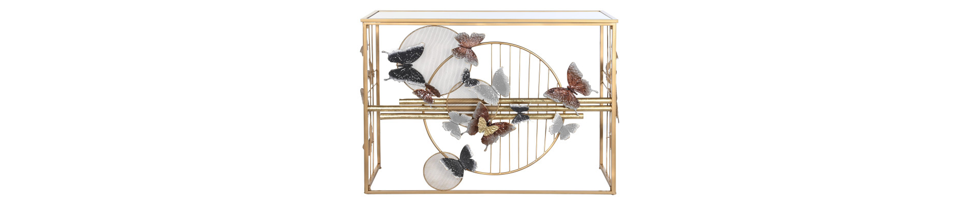 CONSOLA METAL ESPEJO 108X37X80 MARIPOSAS DORADO