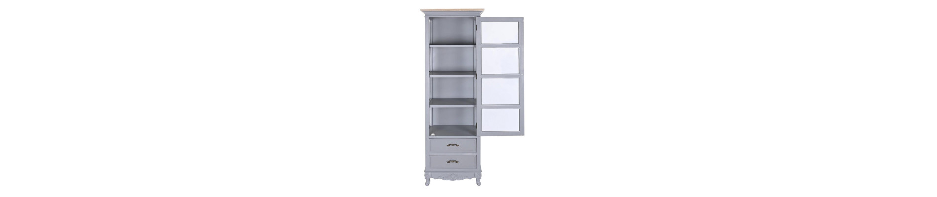 VITRINA PAULOWNIA MDF 49X36X160 2 CAJONES GRIS