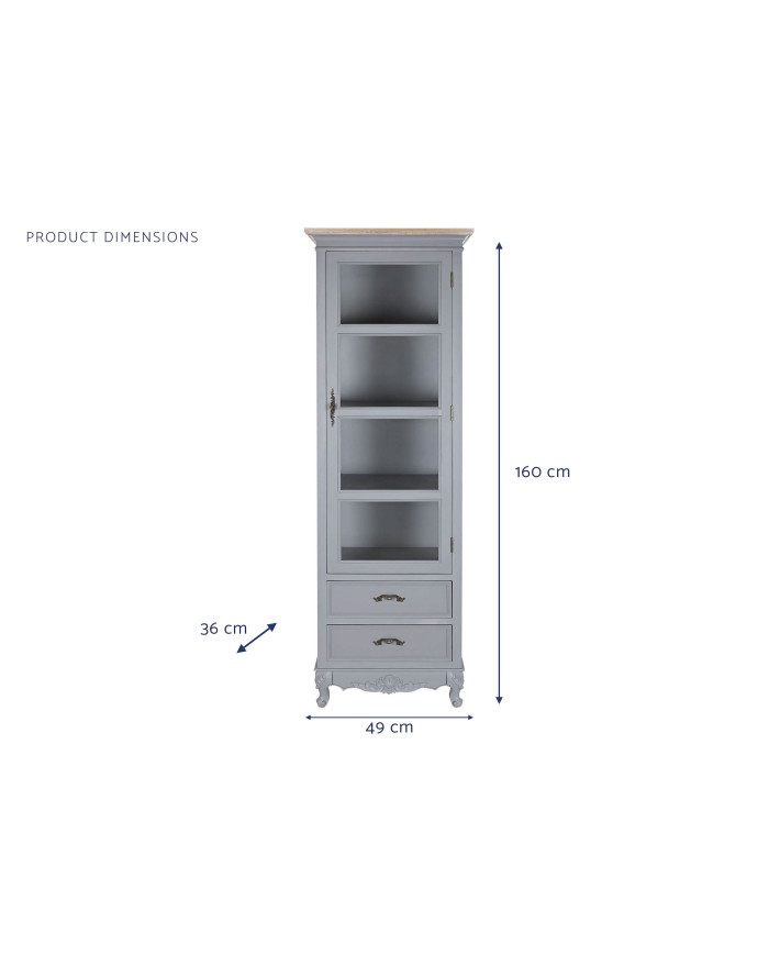 VITRINA PAULOWNIA MDF 49X36X160 2 CAJONES GRIS