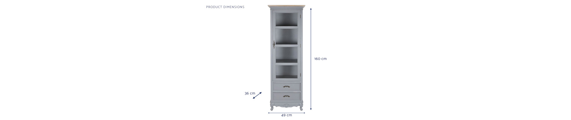 VITRINA PAULOWNIA MDF 49X36X160 2 CAJONES GRIS