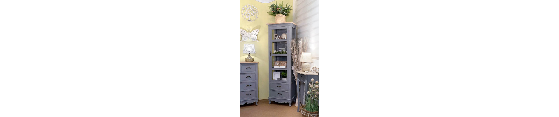 VITRINA PAULOWNIA MDF 49X36X160 2 CAJONES GRIS