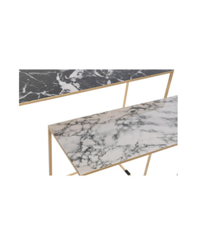 CONSOLA SET 2 HIERRO 100X28X80 SIMIL MARMOL BLANCO