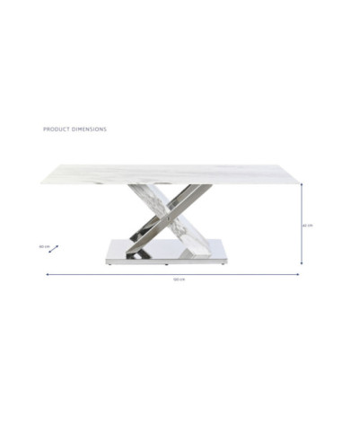 MESA CENTRO ACERO CRISTAL 120X60X42 SIMIL MARMOL