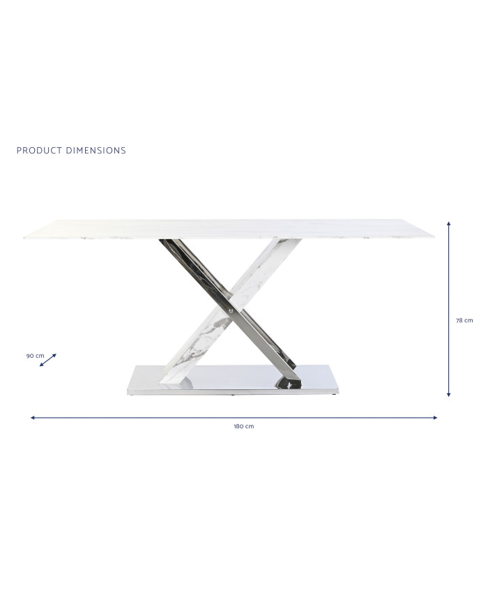 MESA COMEDOR ACERO CRISTAL 180X90X78 SIMIL MARMOL