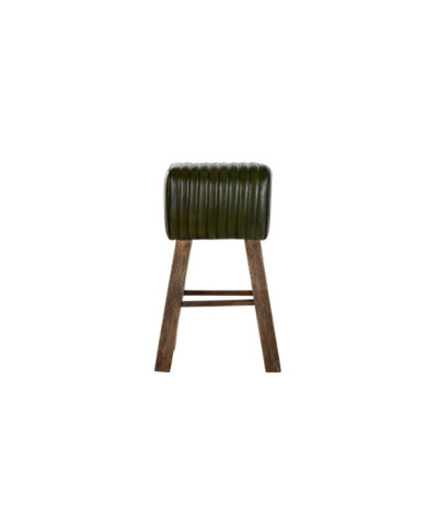 TABURETE PIEL MADERA 41X30X79 VERDE OSCURO