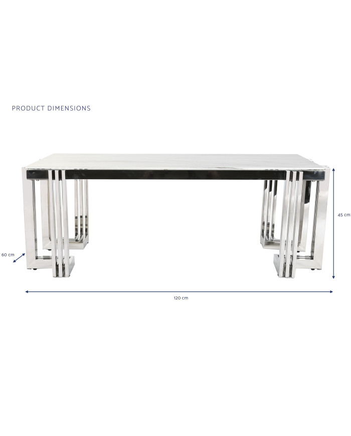MESA CENTRO ACERO CRISTAL 120X60X45 SIMIL MARMOL