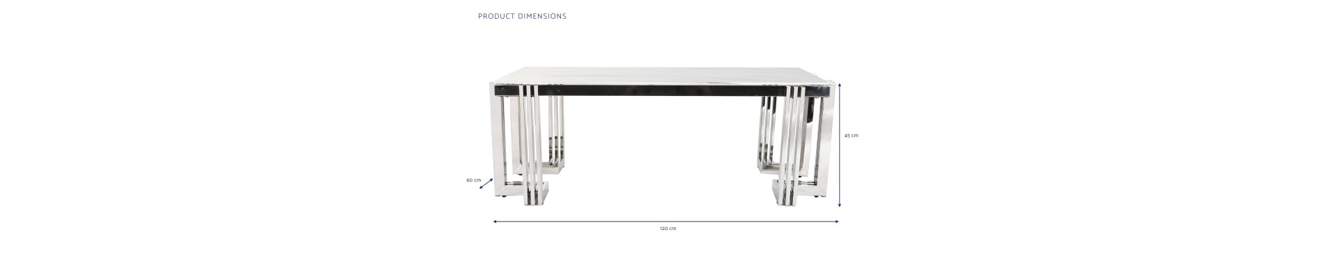 MESA CENTRO ACERO CRISTAL 120X60X45 SIMIL MARMOL