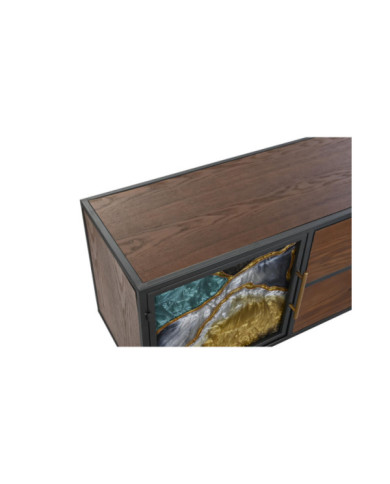 MUEBLE TV METAL CRISTAL 140X35X55 MARRON OSCURO