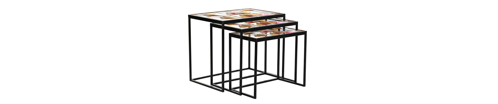 MESITA AUXILIAR SET 3 METAL CRISTAL 60X40X50 HOJAS