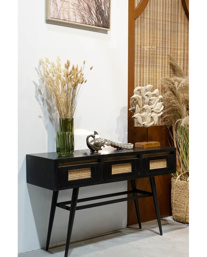 CONSOLA MANGO RATAN 125X40X76 NEGRO