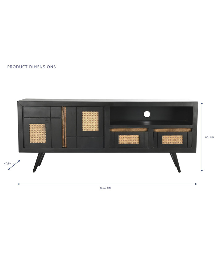 MUEBLE TV MANGO RATAN 145,5X40,5X60 NEGRO