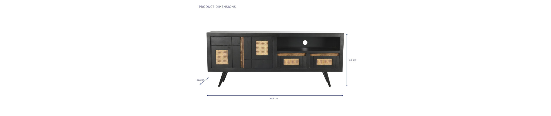 MUEBLE TV MANGO RATAN 145,5X40,5X60 NEGRO
