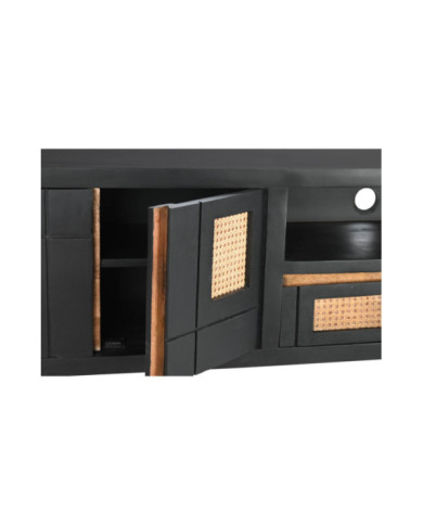 MUEBLE TV MANGO RATAN 145,5X40,5X60 NEGRO