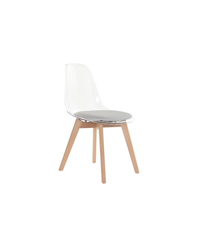 SILLA POLICARBONATO MADERA 54X47X81 TAPIZADO GRIS