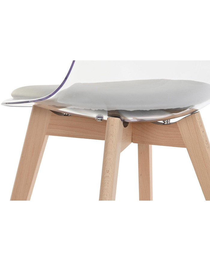 SILLA POLICARBONATO MADERA 54X47X81 TAPIZADO GRIS