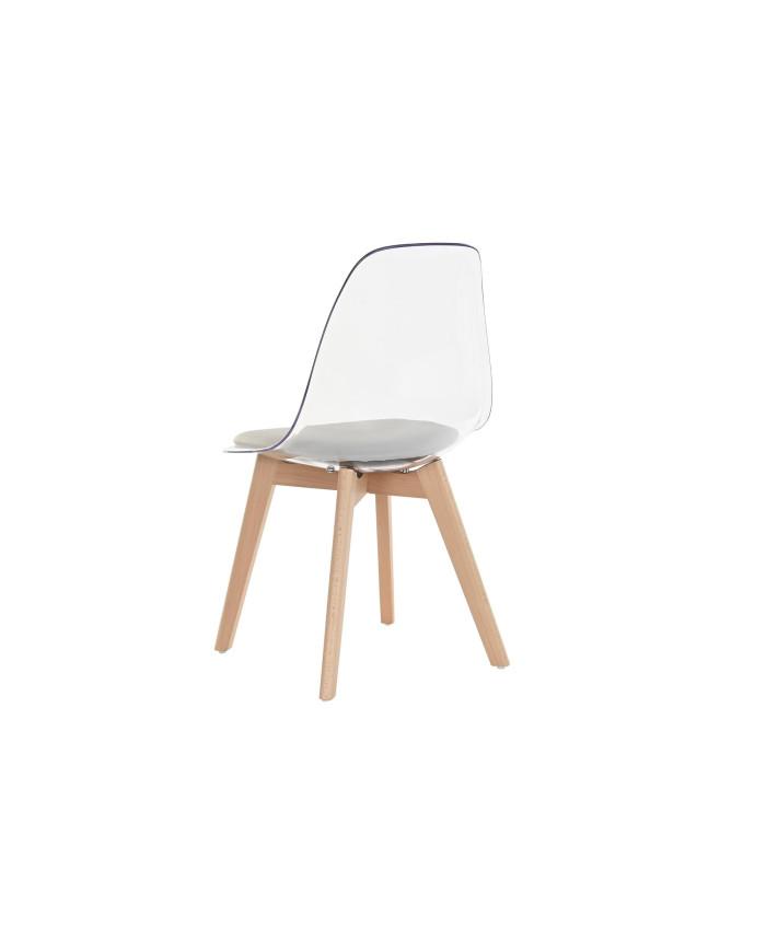 SILLA POLICARBONATO MADERA 54X47X81 TAPIZADO GRIS