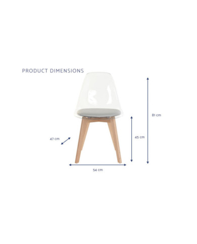 SILLA POLICARBONATO MADERA 54X47X81 TAPIZADO GRIS