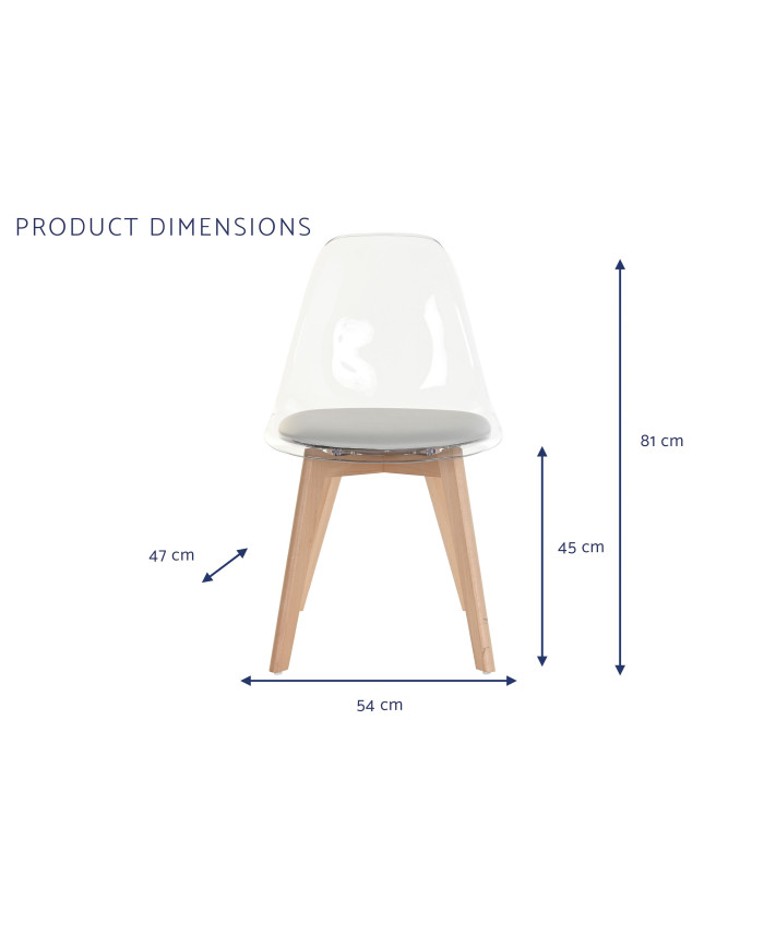 SILLA POLICARBONATO MADERA 54X47X81 TAPIZADO GRIS