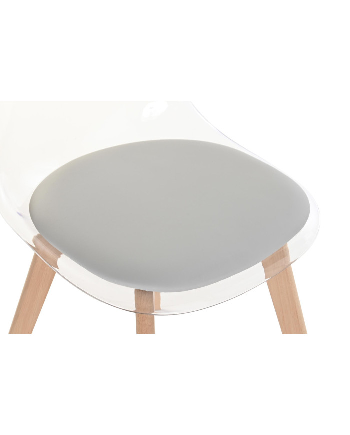 SILLA POLICARBONATO MADERA 54X47X81 TAPIZADO GRIS