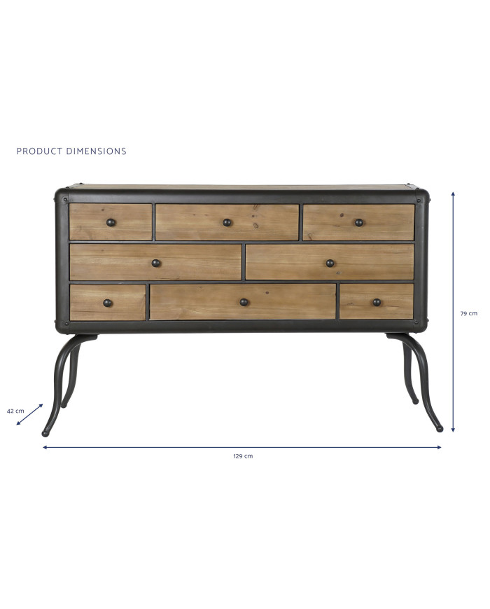 CAJONERA ABETO METAL 129X42X79 NATURAL