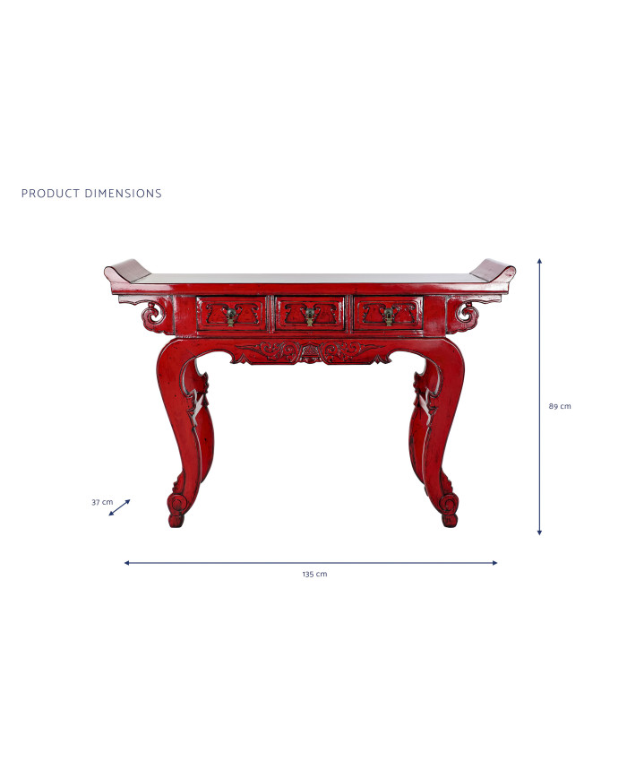 CONSOLA OLMO METAL 135X37X89 3 CAJONES ROJO
